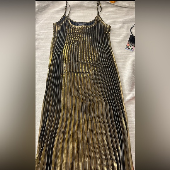 Johnny Was Golden Gem Pleated Midi Dress Size XS New Metallic Holiday Party - Picture 10 of 11